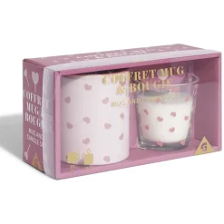 Gifi Coffret mug 33cl et bougie motif coeur blanc et rose