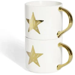 Gifi Coffret mug duo empilable étoile céramique blanc et doré 30cl