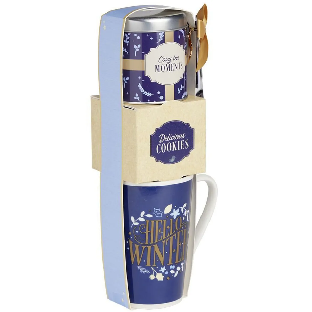 Gifi Coffret mug et accessoires bleu et blanc 12x29x8cm