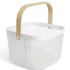 Gifi Corbeille à fruit métal mesh blanc et anse bambou Outlet