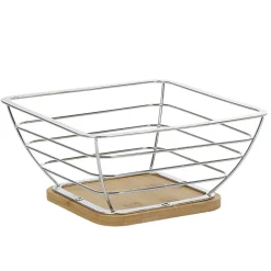Gifi Corbeille à fruits métal filaire socle bambou gris naturel Clearance