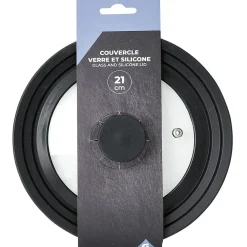 Gifi Couvercle en verre avec contour silicone noir Ø 21 cm