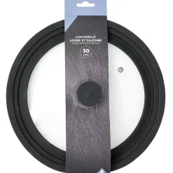 Gifi Couvercle en verre avec contour silicone noir Ø 30 cm Clearance