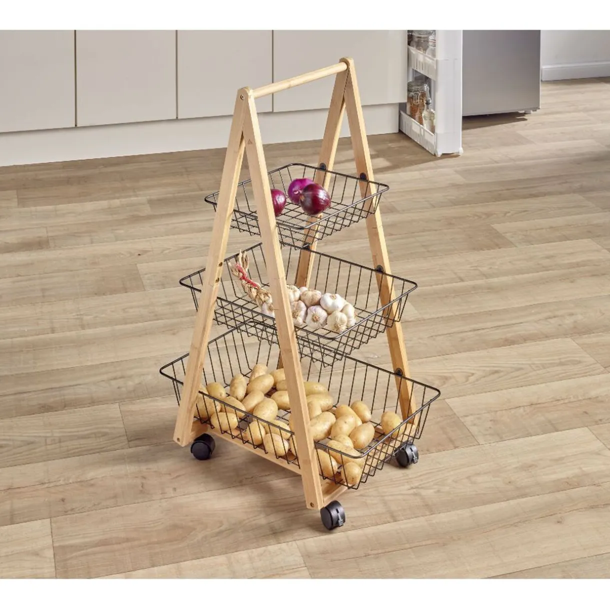 Gifi Desserte bambou panier métal 3 niveaux 54,5x36,5xH85 cm Sale