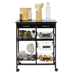 Gifi Desserte bistrot sur roulettes étagère panier tiroir bois métal noir Outlet