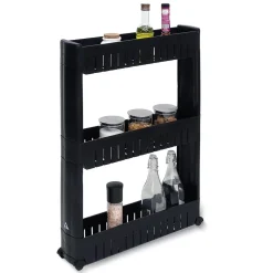 Gifi Desserte de cuisine à roulettes 3 niveaux noir 54,5x12,5xH.72cm Best