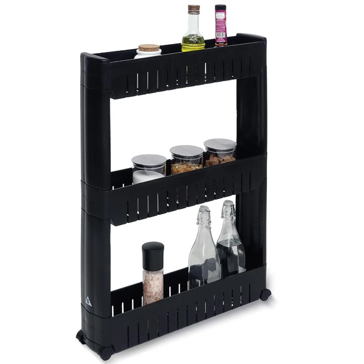 Gifi Desserte de cuisine à roulettes 3 niveaux noir 54,5x12,5xH.72cm Best