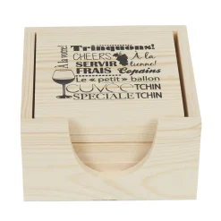 Gifi Dessous de verre bois x8 avec boîte de rangement