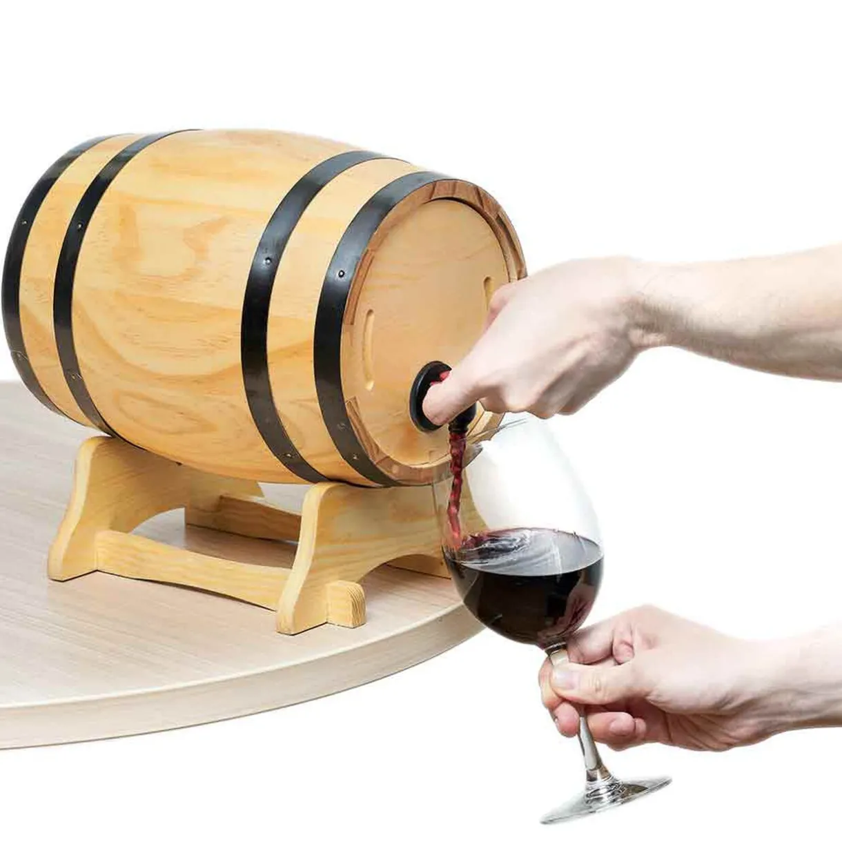 Gifi Distributeur à vin tonneau bois sur socle 5,5 L