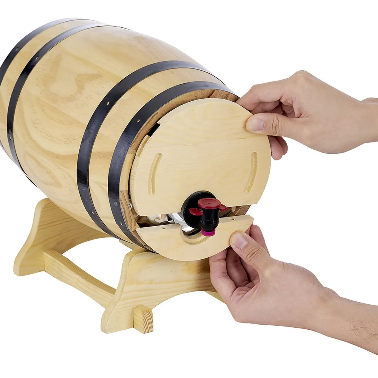 Gifi Distributeur à vin tonneau bois sur socle 5,5 L