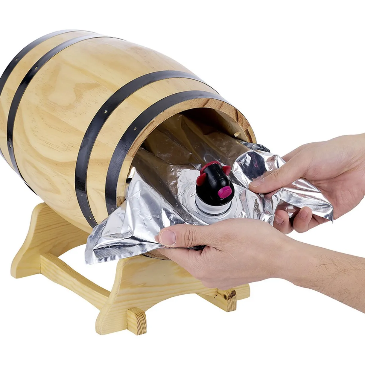 Gifi Distributeur à vin tonneau bois sur socle 5,5 L