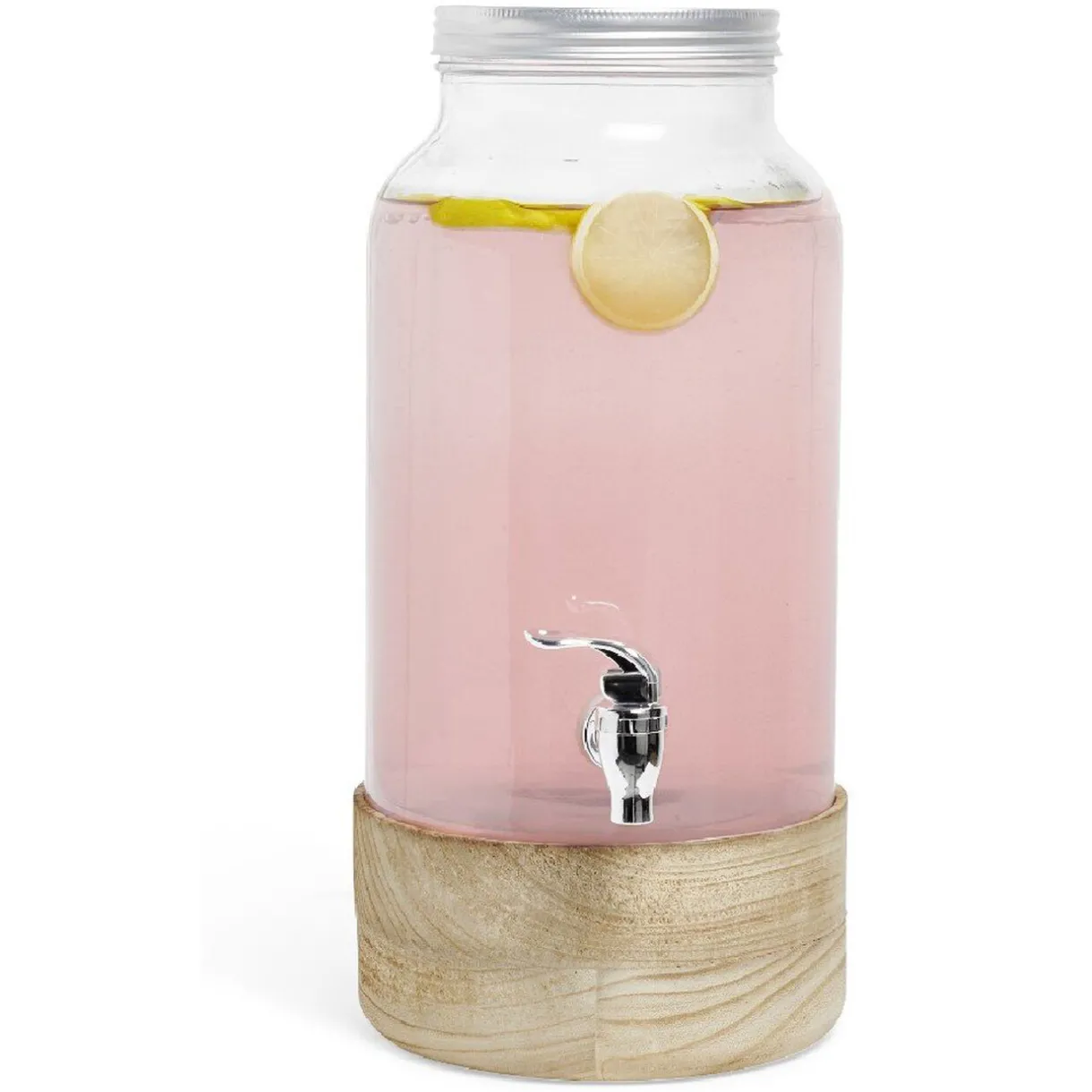 Gifi Distributeur de boisson en verre et socle en bois New