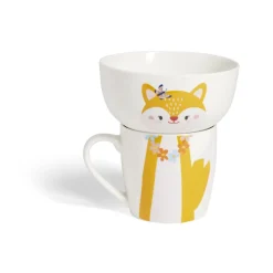 Gifi Ensemble bol et mug en porcelaine motif enfant motif renard H15cm Best