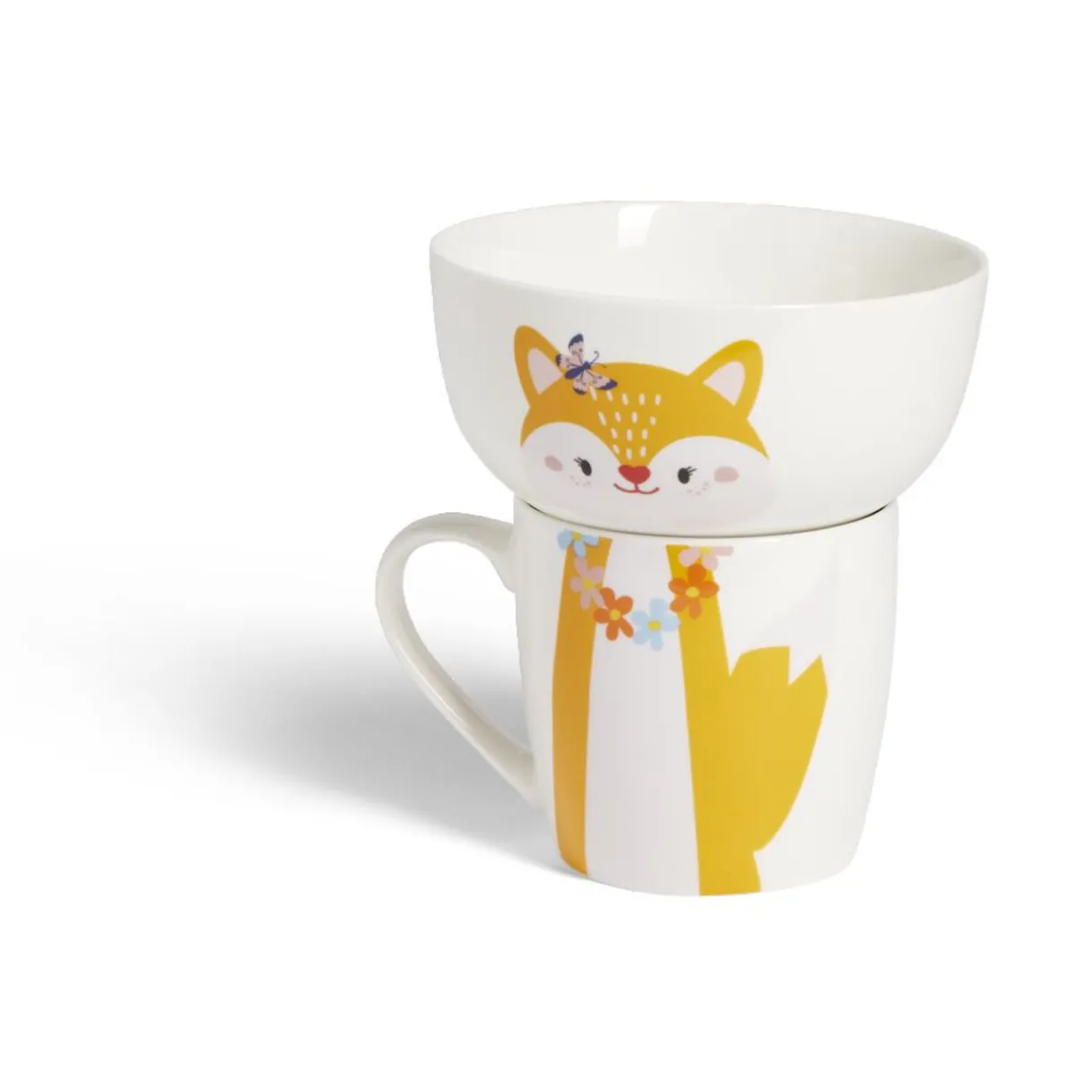 Gifi Ensemble bol et mug en porcelaine motif enfant motif renard H15cm Best