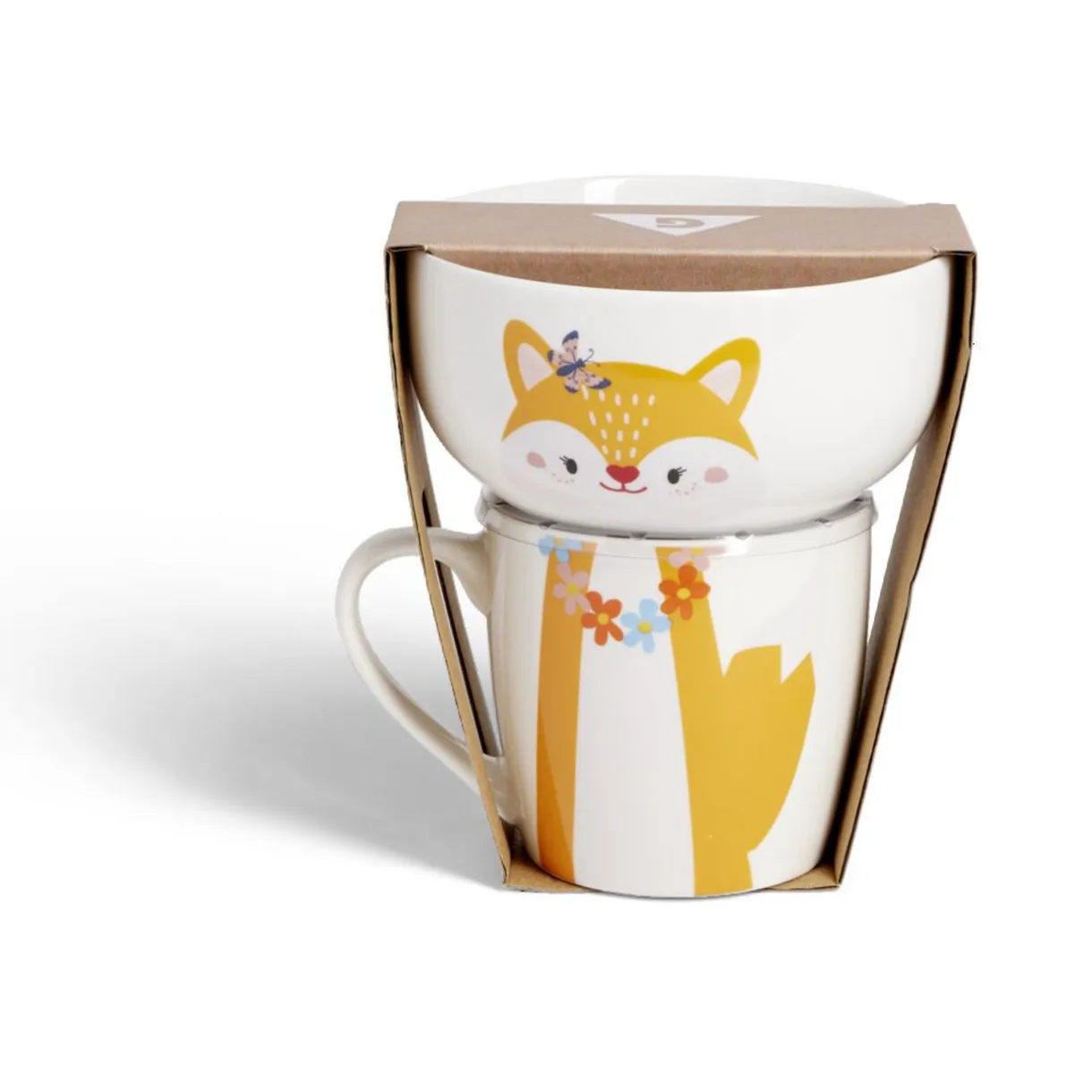 Gifi Ensemble bol et mug en porcelaine motif enfant motif renard H15cm Best