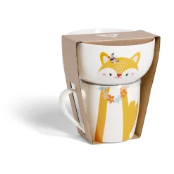 Gifi Ensemble bol et mug en porcelaine motif enfant motif renard H15cm Best