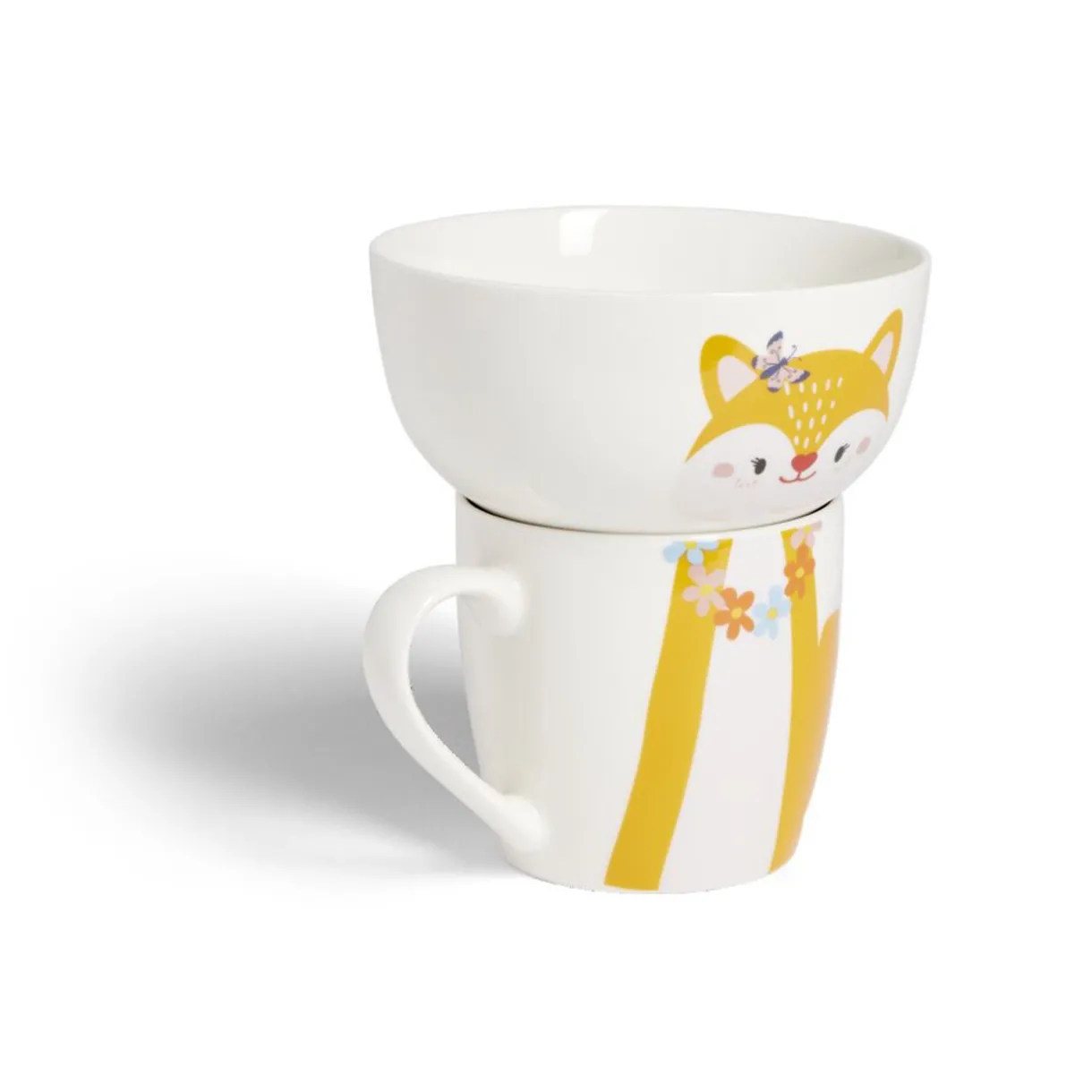 Gifi Ensemble bol et mug en porcelaine motif enfant motif renard H15cm Best