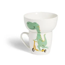 Gifi Ensemble bol et mug en porcelaine motif enfant motif dinosaure H15cm Hot