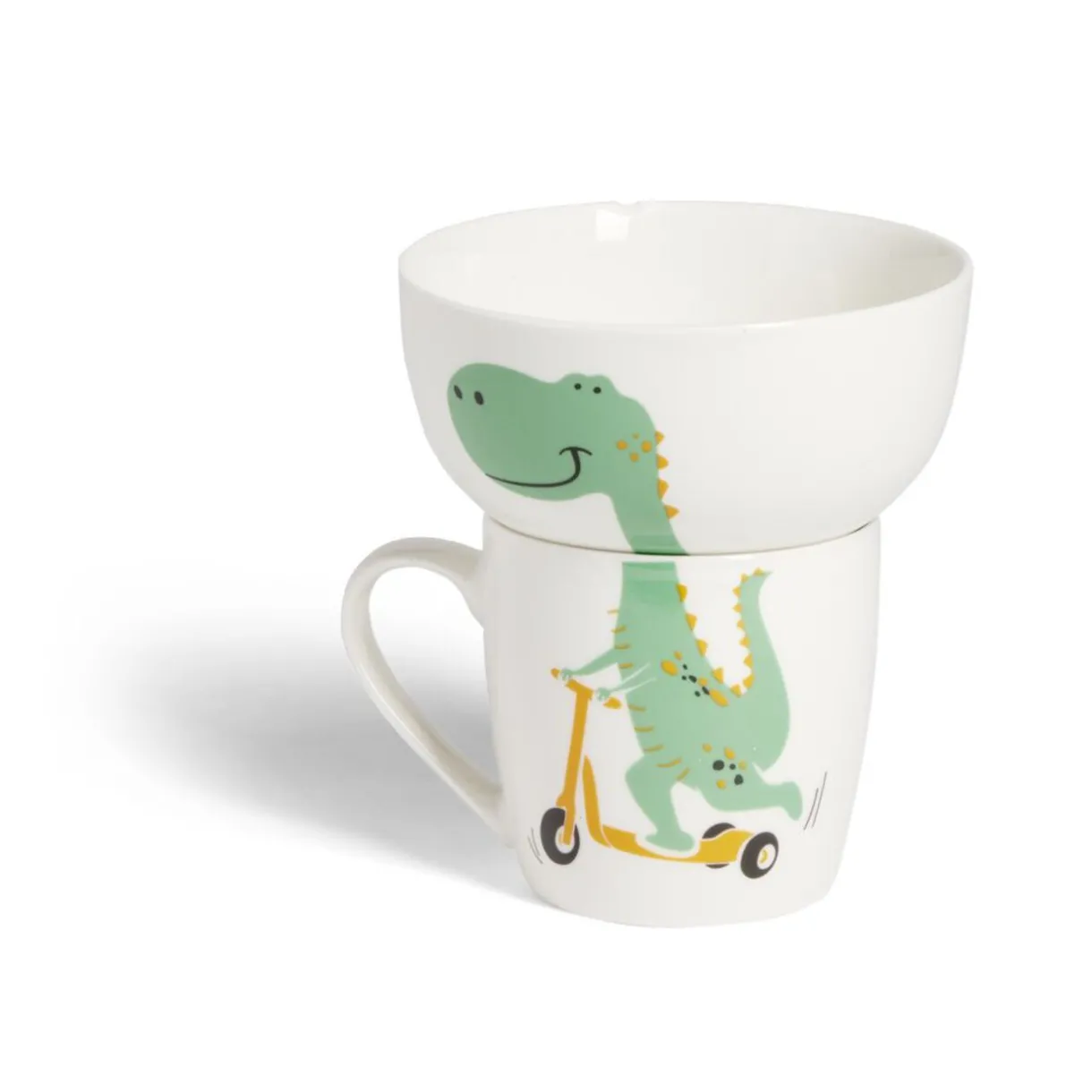 Gifi Ensemble bol et mug en porcelaine motif enfant motif dinosaure H15cm Hot
