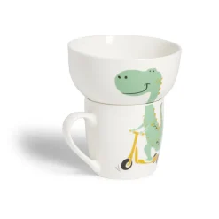 Gifi Ensemble bol et mug en porcelaine motif enfant motif dinosaure H15cm Hot