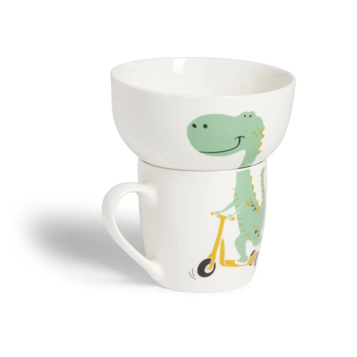 Gifi Ensemble bol et mug en porcelaine motif enfant motif dinosaure H15cm Hot