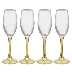 Gifi Flûte en verre transparent pied doré x4