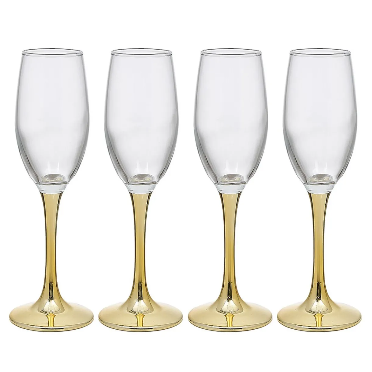 Gifi Flûte en verre transparent pied doré x4