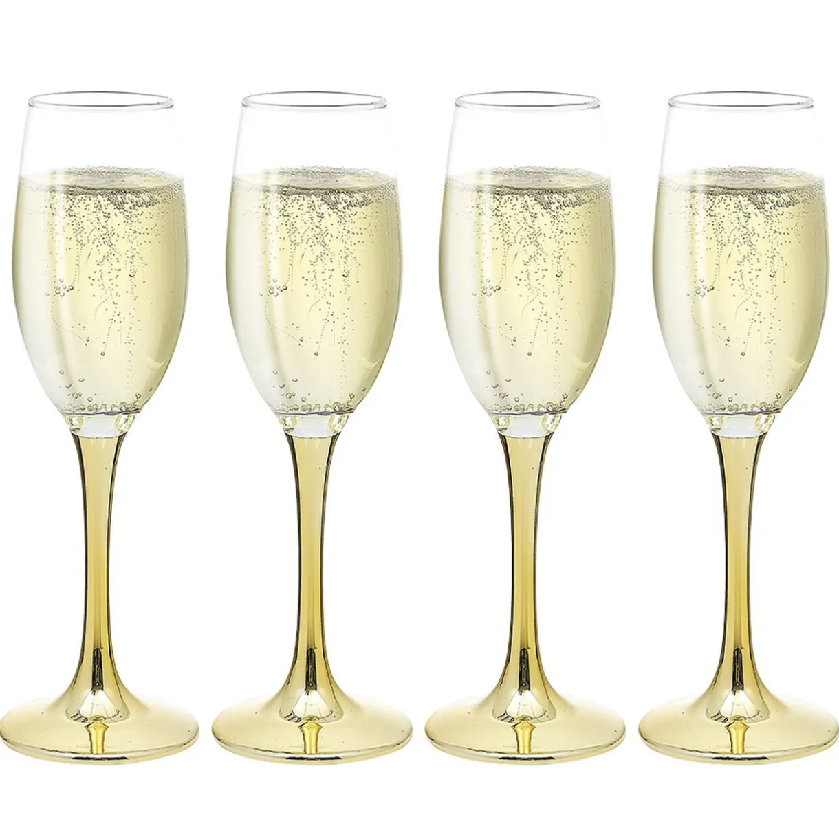 Gifi Flûte en verre transparent pied doré x4