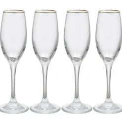 Gifi Flûte en verre transparent avec liseré doré x4