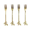 Gifi Fourchette à dessert x4 design feuille inox doré L15cm New
