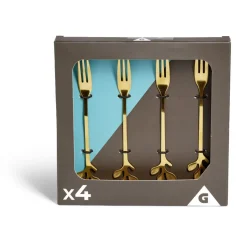 Gifi Fourchette à dessert x4 design feuille inox doré L15cm New