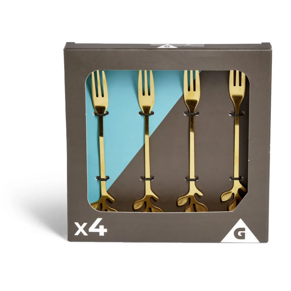Gifi Fourchette à dessert x4 design feuille inox doré L15cm New
