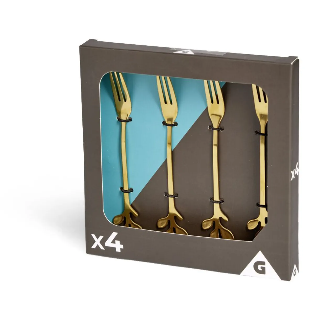 Gifi Fourchette à dessert x4 design feuille inox doré L15cm New