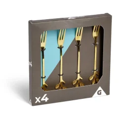 Gifi Fourchette à dessert x4 design feuille inox doré L15cm New