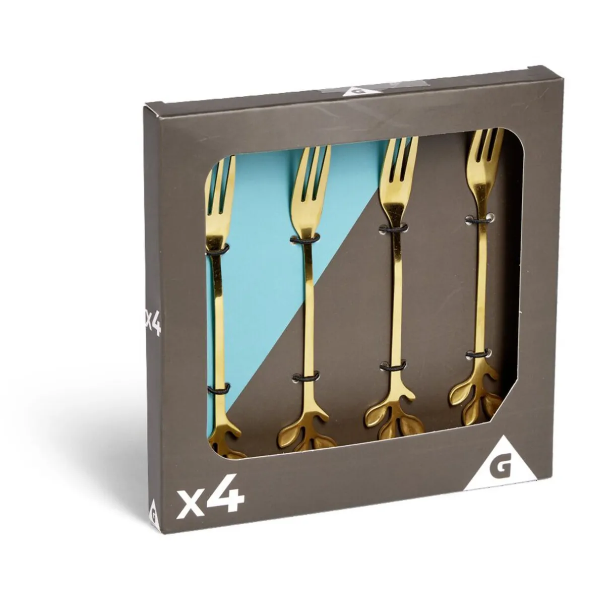 Gifi Fourchette à dessert x4 design feuille inox doré L15cm New