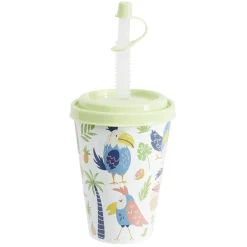 Gifi Gobelet avec couvercle paille plastique vert Ø8,7xH20cm