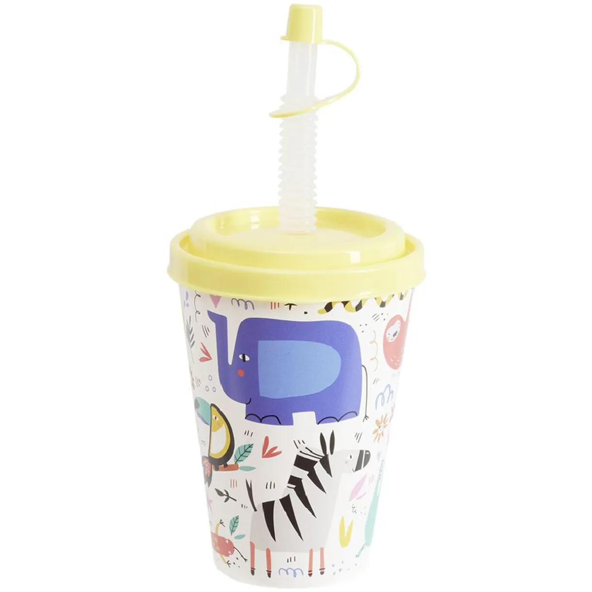 Gifi Gobelet avec couvercle paille plastique jaune Ø8,7xH20cm