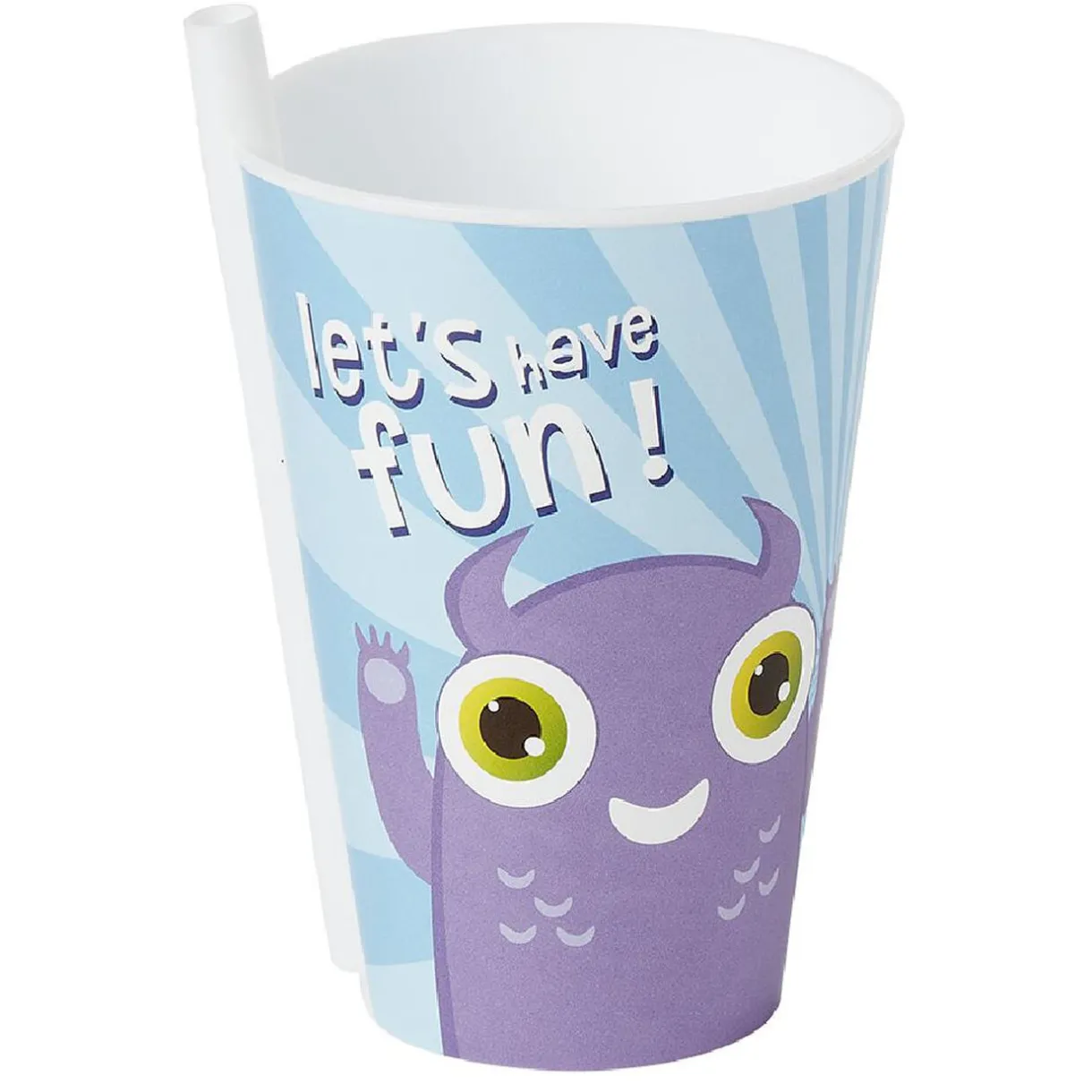 Gifi Gobelet avec paille intégrée bleu motif monstre violet Ø9xH13,5cm Discount