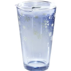 Gifi Gobelet en verre 400 ml avec paille décor givré