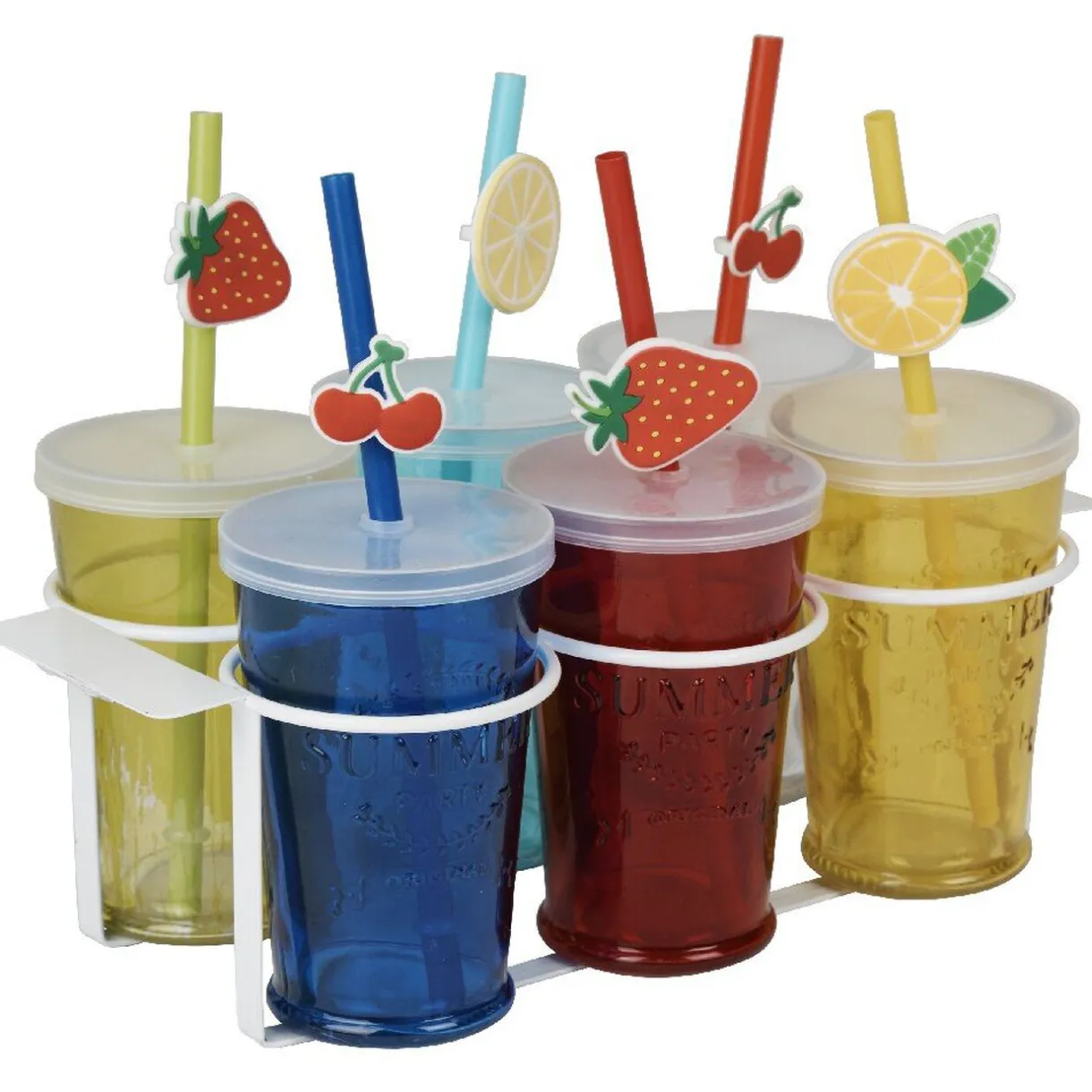 Gifi Gobelet en verre avec couvercle et paille multicolore x6 Online