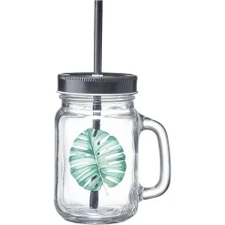 Gifi Gobelet en verre avec couvercle et paille assortie 400 ml