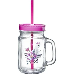 Gifi Gobelet en verre avec couvercle et paille assortie 400 ml
