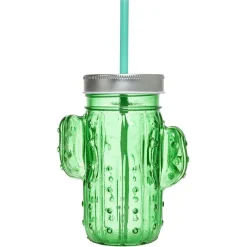Gifi Gobelet en verre avec paille forme cactus ou fraise Ø10xH12,5cm