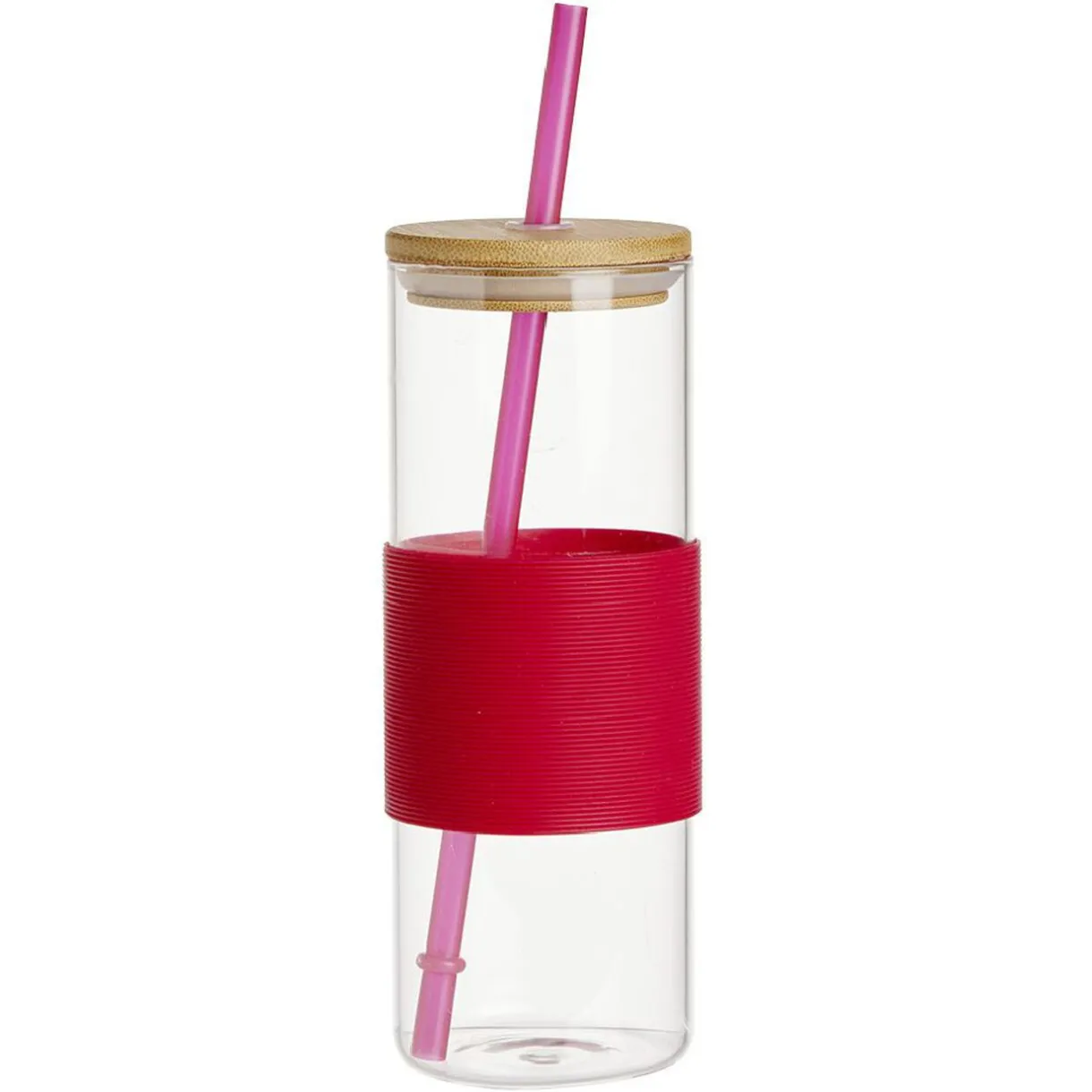 Gifi Gobelet en verre et bambou avec silicone bleu Ø6,5xH18cm