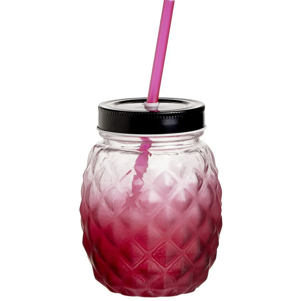 Gifi Gobelet en verre forme ananas avec paille et couvercle Ø9,5xH12,5cm