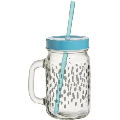 Gifi Gobelet en verre imprimé avec poignée paille et couvercle 480ml New