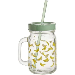 Gifi Gobelet en verre imprimé avec poignée paille et couvercle 480ml New