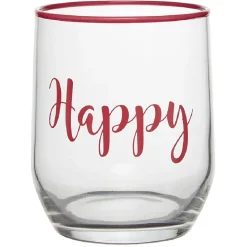 Gifi Gobelet en verre inscription Happy bord coloré 31,5 cl