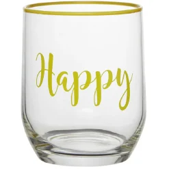 Gifi Gobelet en verre inscription Happy bord coloré 31,5 cl