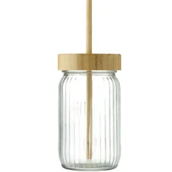 Gifi Gobelet en verre strié avec paille et bouchon en bambou Ø8cm H14,5cm Online